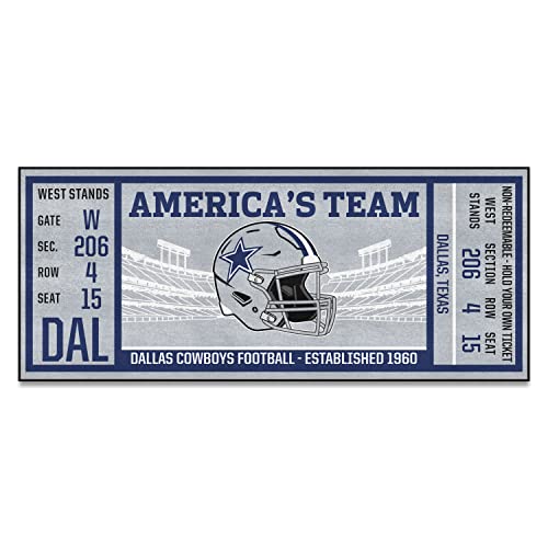FANMATS 23118 Dallas Cowboys Ticket Design Runner Rug - 30in. x 72in. | Sports Fan Area Rug, Home Decor Rug and Tailgating Mat