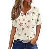 4Th of July Shirts Women Summer Tops for Womens 2025 Short Sleeve Patriotic Tops Henley V Neck Casual American Flag Shirt