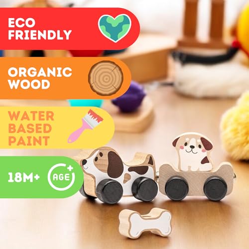 Image of Cubika Wooden Clever Puppies Train Toy - Magnetic Dog-Themed Wood Toy Playset for Toddlers 18 Months+ - Montessori Toy for Fine Motor Skills and Imaginative Play