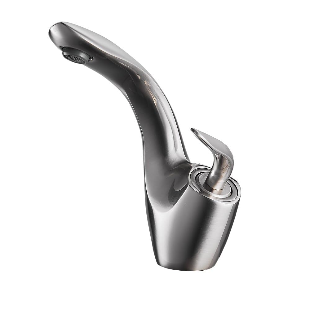 HCFYAUIS Black Brass Bathroom Taps Water Sink Faucet Creative Deck Mounted Mixer Tap for Bath Basin Faucets (Brushed Nickel)