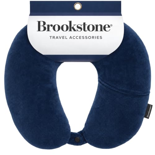Image of Brookstone Microbead Neck Pillow - Super Soft Cozy Lightweight Plush Travel Pillow with Phone or Headphone Pocket, Blue