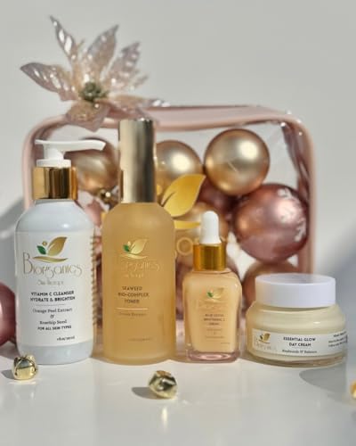 Morning Radiance Set, Face Care Kit with Vitamin C Cleanser, Seaweed Toner, Blue Lotus Brightening Serum, SPF 50 Sunscreen, Headband, for All Skin Types