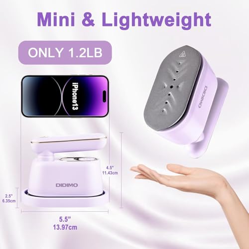 Travel Steamer, Dry & Wet 2 in 1 Portable Steamer for Clothes, 180° Rotatable Mini Steam Iron, Portable Iron Steamer for Home, Travel, Dorm, Gifts, School Gift, Home Essential (Purple) by DiDimo - Used condition - Image 5