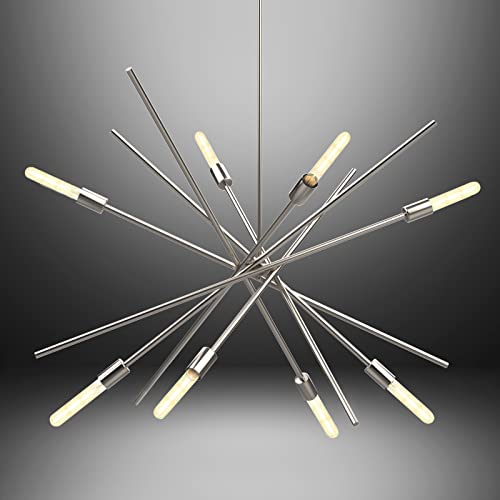 Modern Brushed Nickel Sputnik Chandelier, 8-Light Mid-Century Vintage Adjustable Silver Pendant Light Fixture Industrial Metal Chrome Ceiling Light For Kitchen Island Dining Living Room Hallway #TOP30