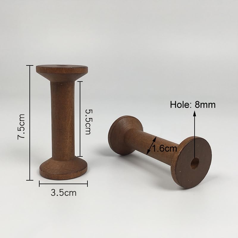 Image of lasenersm 4 Pieces Wooden Empty Spools Vintage Wooden Spools Retro Wooden Thread Spools Embroidery Thread Spool for Textile Wire Weaving Ribbon DIY Crafts Art, 3.5 x 7.5cm, Dark Brown, lw2140n3575