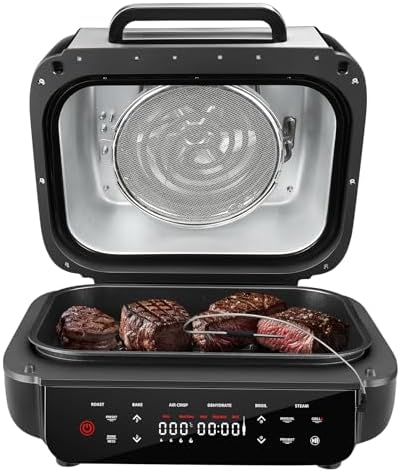 IsEasy Friteuse Sans Huile, 7-en-1 Friteuse à air chaud, Air Fryer 3.8L, 1700W, 50℃-250℃, Sonde Numérique, Fonction de Réservation, Contrôle Tactile, Livré avec Recette