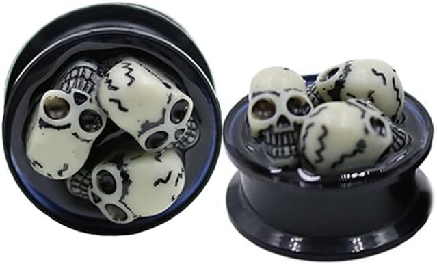 Skull Black Acrylic Ear Plugs Tunnel Gauges Expanders Tunnels Kit Stretcher Earrings for Men Women Fashion Punk Gothic Lobe Piercing Body Jewelry Personalized Halloween Party Gifts Bff Birthday