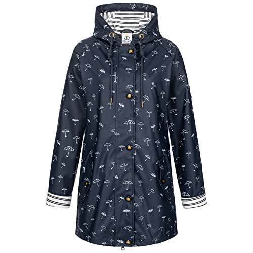 Preisvergleich Produktbild Ankerglut Damen Friesennerz Regenmantel Kapuze Gefüttert Wasserdicht Wetterfest Übergangsjacke #ankerglutbucht Regenjacke, Navy, 38
