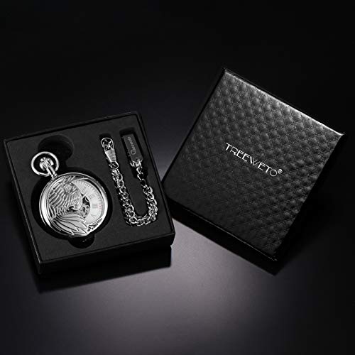 Reloj de bolsillo mecánico TREEWETO con cadena y diseño de águila retro 7