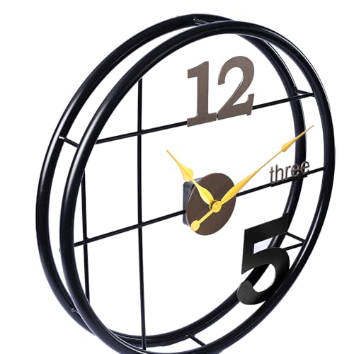 Image of Wakefit Cloque Iron Analog Round wall Clock (48.2 X 50.8 X 10 cm, Black)
