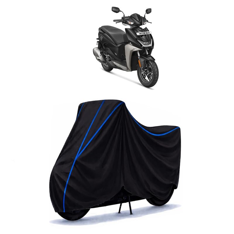 Image of Scooty Cover Water Resistant for Xoom ZX - Disc | Universal Scooter & Bike Cover | Heavy Duty UV Dust, Rain & Scratch Protection | Elastic Fit All Weather Indoor Outdoor | Black with Blue Piping