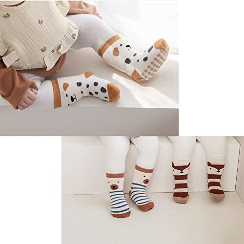 Exegawe Baby Non Slip Socks Winter 5 Pairs Kid Thick Warm Crew Socks with Grips2