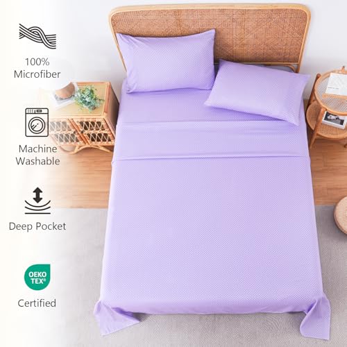 Image of MCO 4Pieces Polka Dot Sheets Set, Breathable Queen Sheet Set with 16 inch Deep Pocket,Modern & Luxury, Brushed Microfiber Bedding Set(Queen, Polkadot Purple)
