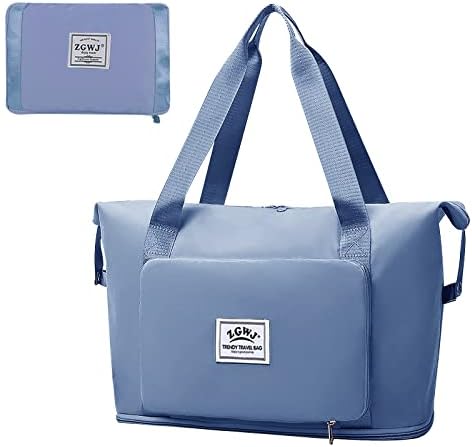 Travel Duffel Tote Bag,Waterproof Shoulder Weekender Bag For Women and Men Swim Sports Travel Gym Bag，Foldable and expandable bag Lightweight and easy Carry on Blue