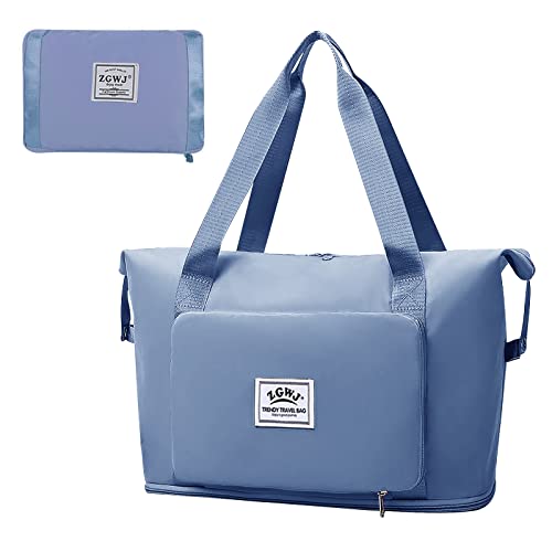 Travel Duffel Tote Bag,Waterproof Shoulder Weekender Bag For Women And Men Swim Sports Travel Gym Bag，Foldable And Expandable Bag Lightweight And Easy Carry On Blue #TOP17