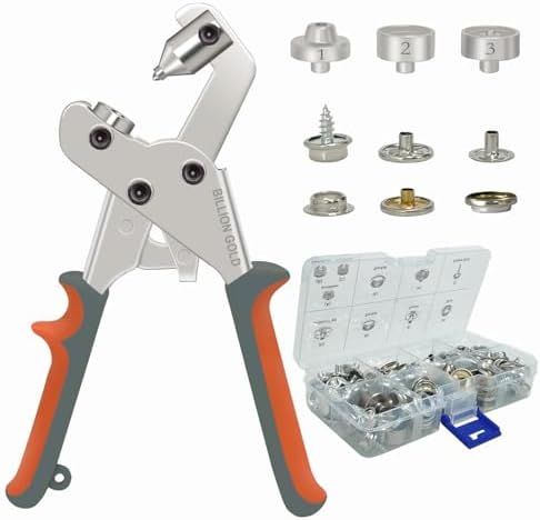 Snap Button Kit, BILLION GOLD Heavy Duty Snap Fastener Tool with 20 Sets 15mm Snaps, Handheld Snap Kit for Canvas, Leather, Boat Cover, Tarps