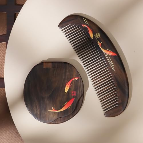 Peine de madera Tan Mujiang Premium set con espejo miniatura 7