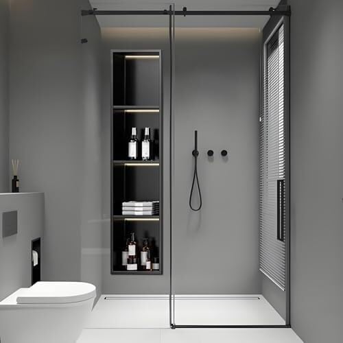 Generico Faretto LED da Incasso Impermeabile per Doccia con Vassoio portaoggetti per organizzare Il Bagno (Nero, 120x28 cm)