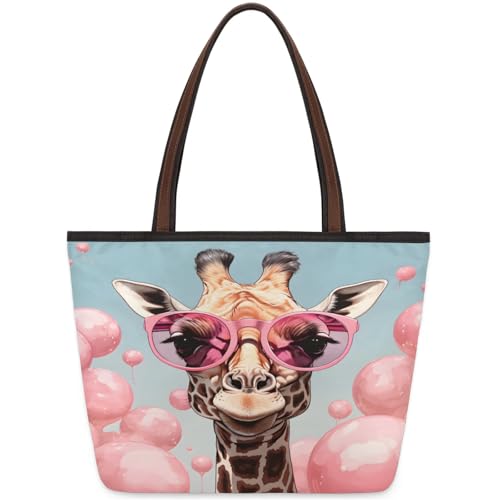 Giraffe Balloon Tote Bag Multi Pocket Zippered Beach Bag Lightweight Waterproof Handbag for Women Men Work Gym Travel Swimming Yoga Grocery Shopping M