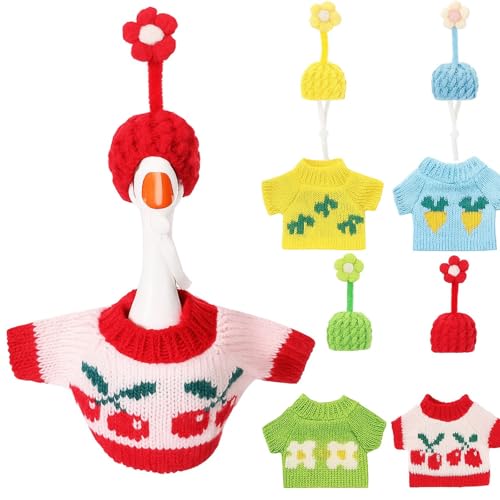 SilTriangle 4 Set 7 Inch Mini Desk Goose Knitted Outfits Cute Magnetic Goose Key Holder Multiple Colors Clothes for Home Office Magnetic Duck Statue Table Desk Key Holder Decor Gifts(Vibrant)