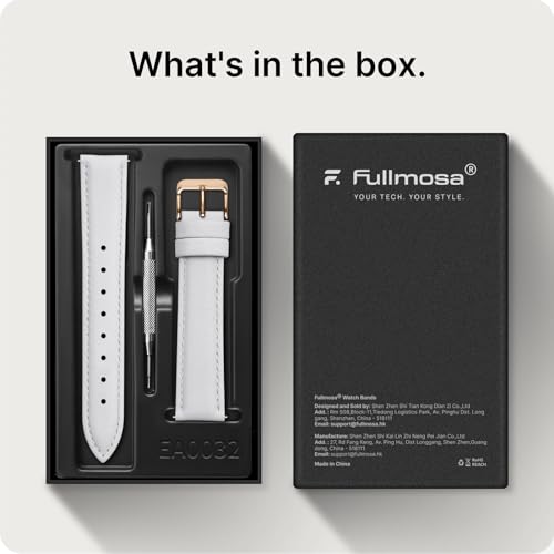 Image of Fullmosa 18mm Quick Release Leather Watch Band for Garmin | Traditional Smartwatch Replacement Strap for Garmin Venu 2S /3S /4(41mm) Women Men Formal Daily, White&Rosegold Buckle