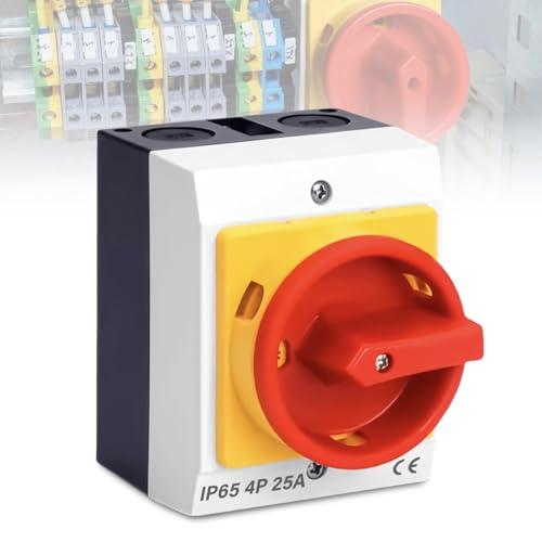 Interrupteur principal 25 A 4 pôles - Rotatif avec boîtier en plastique IP65 - Séparation de charge en saillie - Pour connecter et déconnecter de petits circuits (25 A à