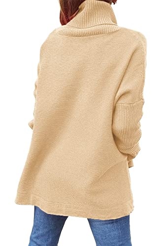 Image of yoeasy Women's Turtleneck Oversized Long Batwing Sleeve Pullover Sweater Spilt Hem Knit Sweater