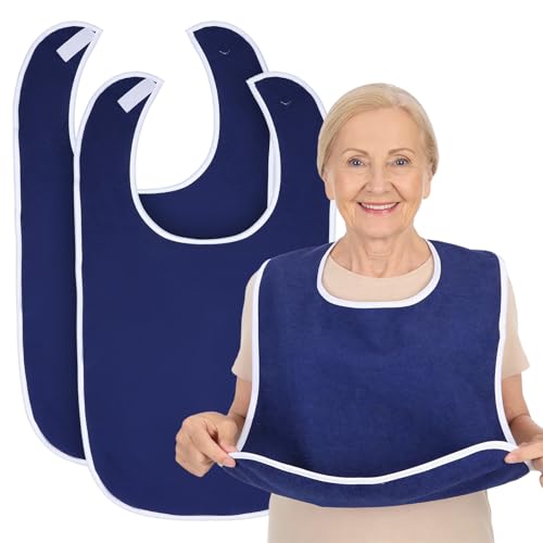 Cobee 2 Pack Adult Bibs Adjustable Terry Cloth Bib Reusable Towel Bib Protectors Washable Clothing Protector Bibs for Senior Men Women Elderly Adults