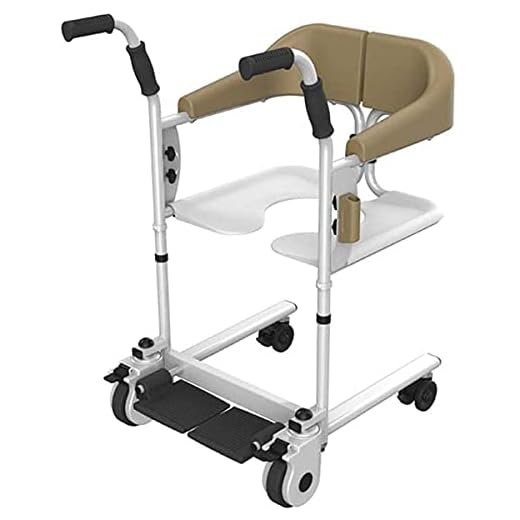 Patient Transfer Chair Bathroom Wheels,Seated Lift,Handicapped Elderly Commode Bath,Multi-Function Lift Easy to Toilet and Bathroom,Brown-Basicedition