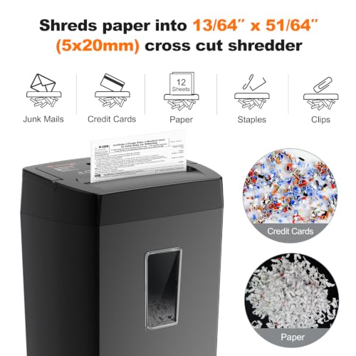 Image of Bonsaii 12-Sheet Cross Cut Paper Shredder, 5.5 Gal Home Office Heavy Duty Shredder for Paper, Credit Card, Mails, Staples, with Transparent Window, High Security Level P-4 (C275-A)