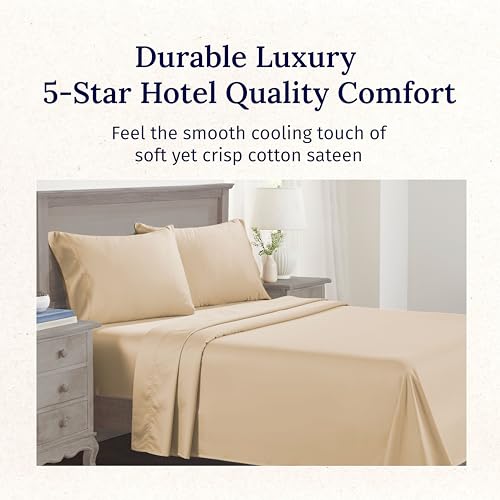 California Design Den 100% Cotton Split King Sheets, 600 Thread Count Sateen, Soft, Cooling Cotton Sheets, Hotel-Quality Bedding Sheets & Pillowcases (Golden Tan)