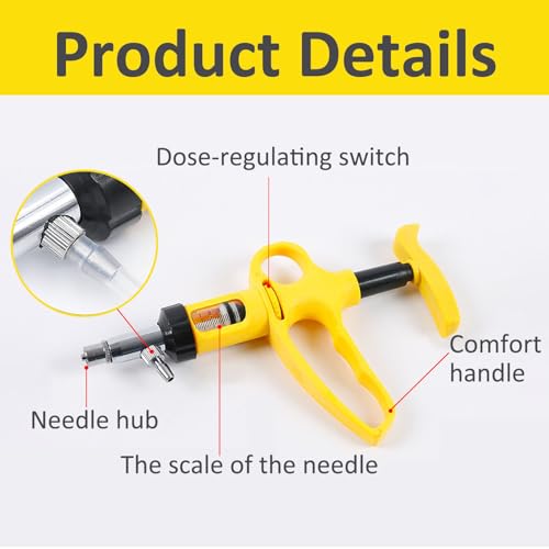 Continuous Livestock Syringe, 5ML/10ML Adjustable Feeding Gun, Multifunctional Veterinary Gun Injector, Animal Husbandry Feeding Syringe for Chicken Duck Pig Cow Sheep Horse (10ml, Pcs, 1)