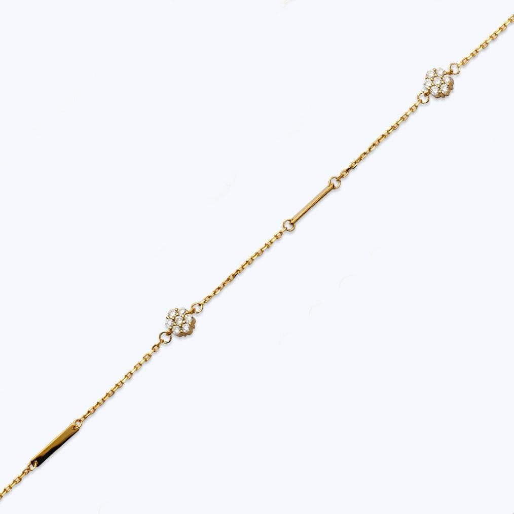 LoveBling 10k .5mm Circular 7 CZ stones w/Gold Bar Charm Anklet Adjustable from 9" to 10" (#80)