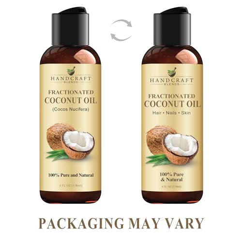 Handcraft Blends Fractionated Coconut Oil - 4 Fl Oz - 100% Pure and Natural - Premium Grade Carrier Oil for Skin and Hair - Hair and Body - Massage