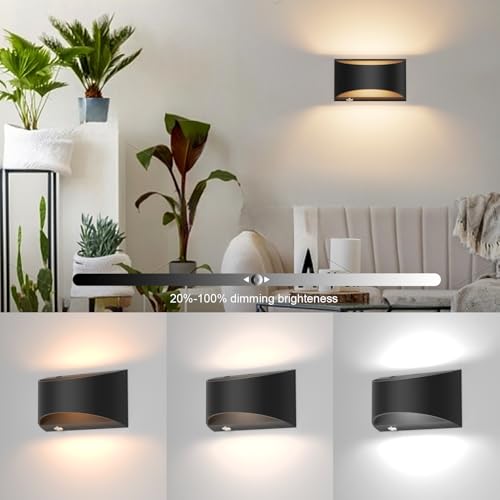 Image of Aipsun Black Battery Operated Wall Sconce 2 Packs, USB LED Rechargeable Wall Lights Fixtures, Indoor Mdern Dimmable Wall Light for Living Room, Bedroo,Hallway