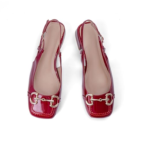Image of Slingback Mary Jane Heels for Women Low Block Heel Closed Square Toe Pump Shoes Heels Classic Daily Office Dressy Shoes
