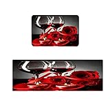 Goodbath Kitchen Rugs, Rose Red Wine Romantic Lovers Non Slip Kitchen Rug Set 2 Piece, Bathroom Mats