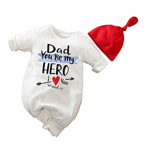 IURNXB Recién Nacido Mangas Largas de Algodón Sencillas y Cómodas Mono Estampado Dad Hero 0-24 Meses