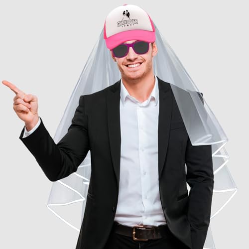 YDUNARISE Jga Männer Accessoires Männer,Junggesellenabschied Lustiger Hut Rosa Brille und Schleier,JGA Party Zubehör Hochzeit Deko