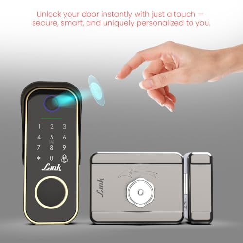 Image of Link Smart Flexi 5-in-1 IP67 Waterproof Wi-Fi Smart Rim Lock | Fingerprint, App, PIN, Card, Key | Digital Main Door Lock with Mobile Access, Gold