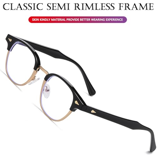 Image of AIEYEZO Retro Blue Light Glasses for Men Women 90s Classic Semi-Rimless Eyeglasses Fashion Cumputer Gaming Glasses