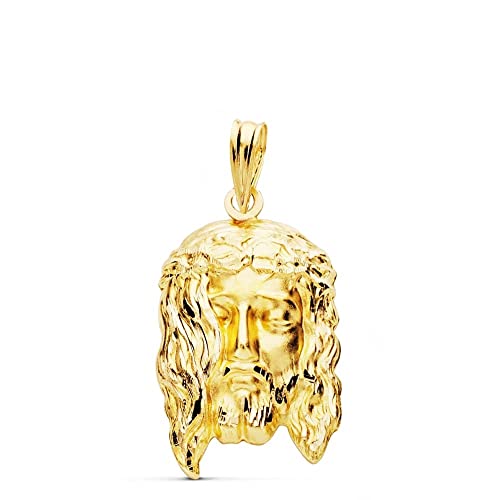 Cabeza Cristo Santo rostro oro 18k colgante unisex 26mm. detalles tallados