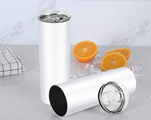 20 Oz Skinny Tumbler Set, Skinny Stainless Steel Tumbler Set With Lids, Insulated Skinny Slim Water Tumbler For Diy, White(Not For Sublimation,Not Straight) #TOP1
