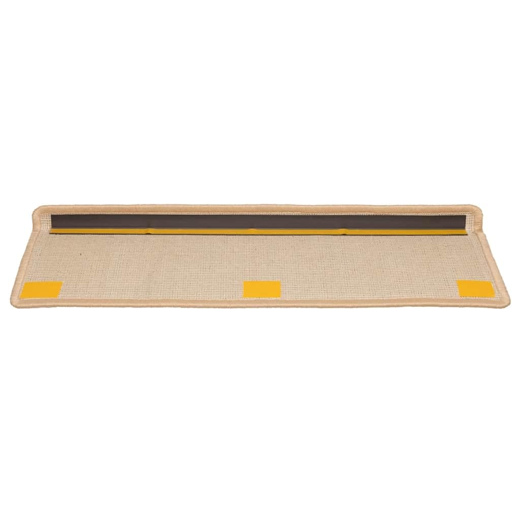 Alfombrillas para escalones, 10 unidades, 65 x 21 x 4 cm, color crema, borde rectangular, fieltro con aguja, antideslizantes, con cinta adhesiva de doble cara para escaleras de madera