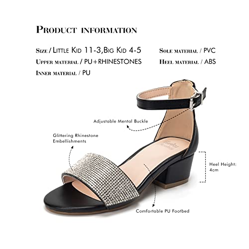 Image of FUNKYMONKEY Girls Low Heels Sandals Open Toes with Ankle Strap Rhinestone Dress Shoes for Kids