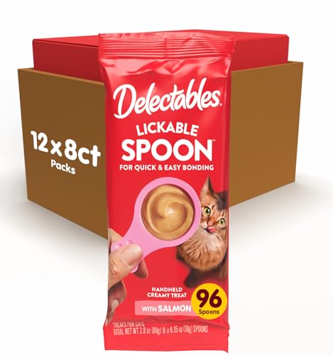Image of Delectables Lickable Spoon Handheld Wet Cat Treats Made with Wild-Caught Salmon, Quick & Easy Creamy Puree, Mess Free, No Added Preservatives, Salmon 96ct