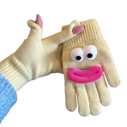 Lovely Sausage Mouth Screentouch Gloves Warm And Flexible Cuffs For Student Autumn Winter Fashion Hand Winter Warm Gloves, Light Yellow, One Size