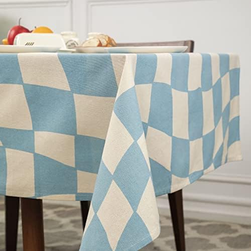 Folkulture 100% Cotton Blue Table Cloth or Outdoor Tablecloth, Square Tablecloth, Checkered Tablecloth for Home Décor, Boho Tablecloth or Coffee Table Cover, 60 x 60 inches, (Dancing Checks)