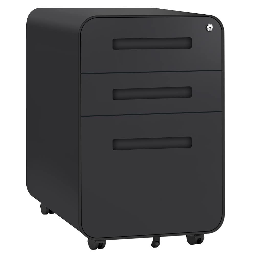 Buy INTERGREAT 3 Drawer File with Lock and Wheels, Black