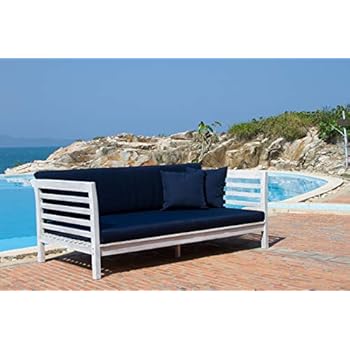 Alternative view of Safavieh Outdoor Collection Malibu Antiqued White/ Navy Acacia Wood Cushioned Daybed